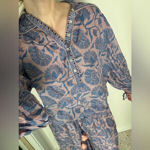 OMIKA Anthropologie India pants top set resort wear pink blue small s